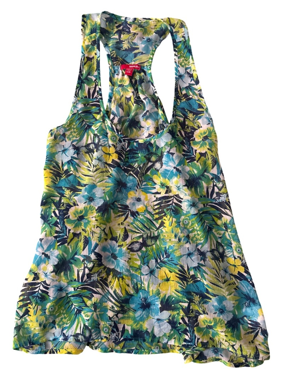 BONGO Tropical Floral Racerback Tank - Blue Green Yellow